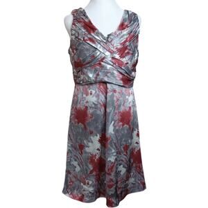 ARMANI 100%‎ Silk Dress Floral Size 12 Gray Silver Red Event Wedding Mother Of